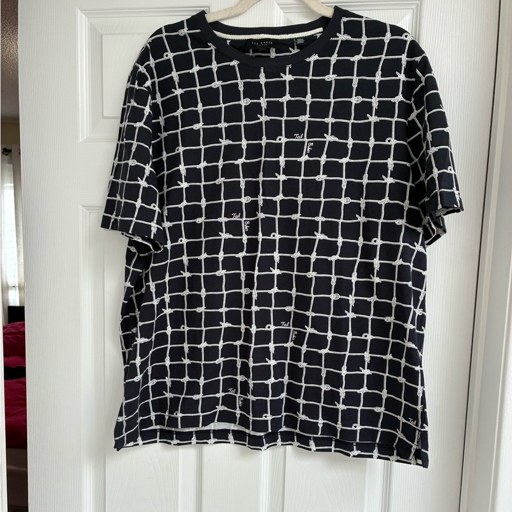 Ted Baker London Navy and White Checkered Crewneck Men's Tee